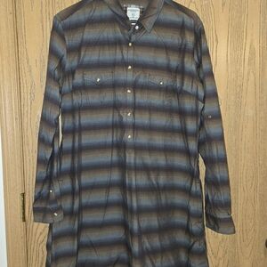 Panhandle Slim Blue and Brown Striped Long Sleeve Dress